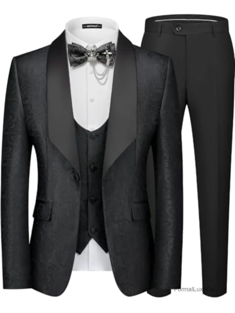 Mens 3 Piece Floral Tuxedo Suit Slim Fit Paisley Shawl Lapel Wedding Prom
